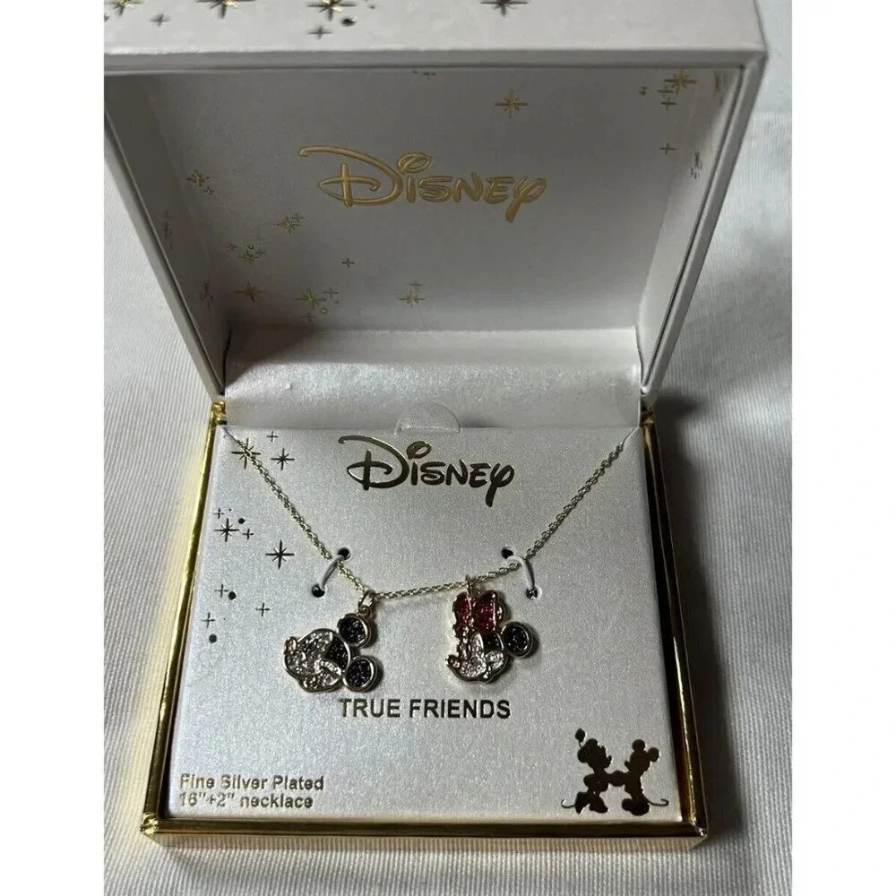 Disney Mickey & Minnie Mouse True Friends Necklace. 16.5" + 2". NEW IN BOX